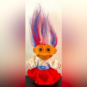 3/$15 Vintage Russ USA Red White and Blue Hair Troll Doll 4th Fourth of July